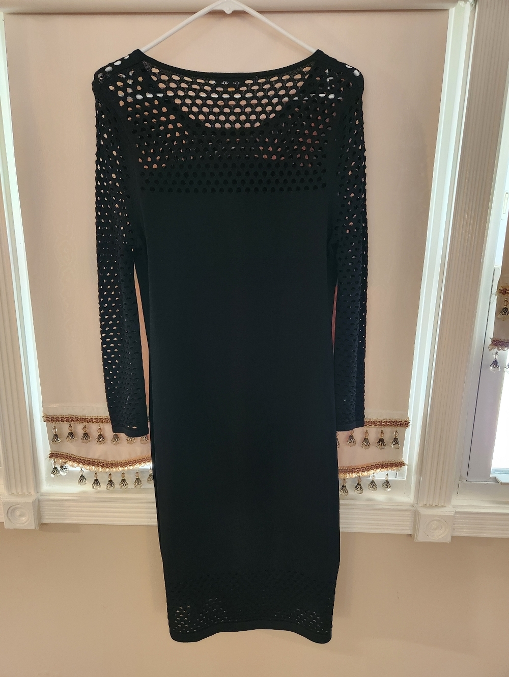 Calvin Klein Black Long Sleeve Crochet Bodycon Dress